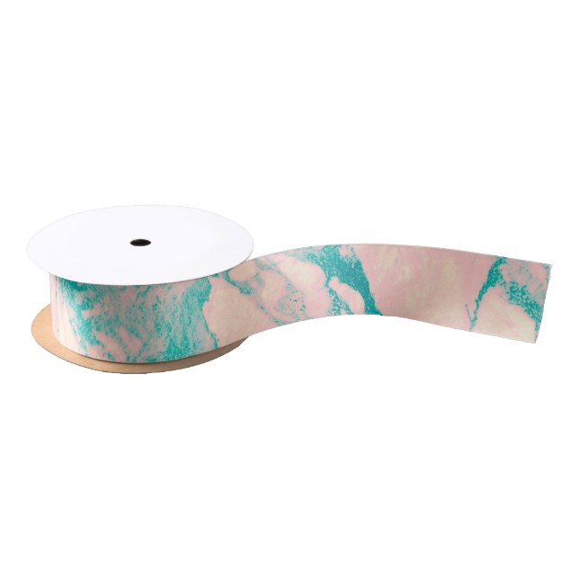 Chic Pink and Blue Marble  Satin Ribbon (Spool)