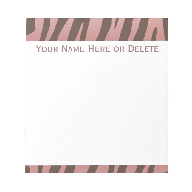 Chic Pink and Brown Zebra Stripes Notepad (Front)