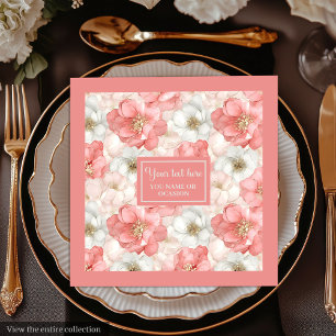 Chic Pink and Gold Floral Napkin Custom Name