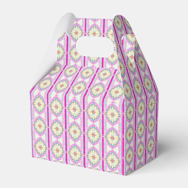 Chic Pink and Gold Geometric Floral Pattern Favor Box (Front Side)