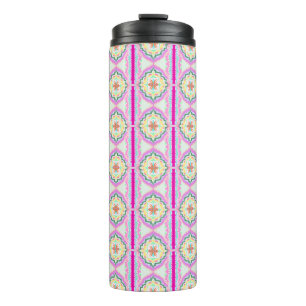 Chic Pink and Gold Geometric Floral Pattern Thermal Tumbler