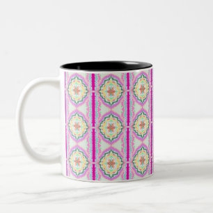 Chic Pink and Gold Geometric Floral Pattern Two-Tone Coffee Mug