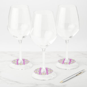 Chic Pink and Gold Geometric Floral Pattern Wine Glass Tag