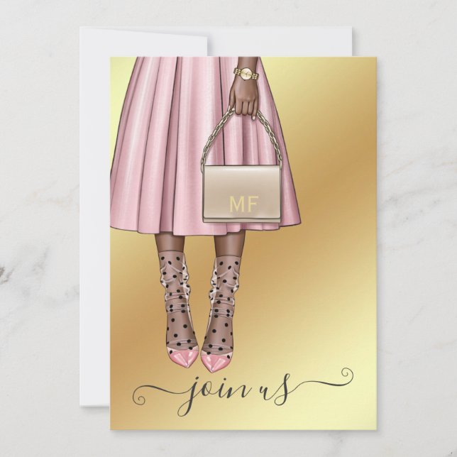 Chic Pink and Gold Monogram Bachelorette Party Invitation (Front)