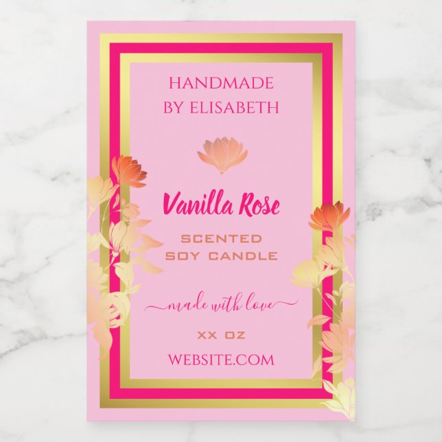 Chic Pink and Gold Product Packaging Labels Floral (Single Label)