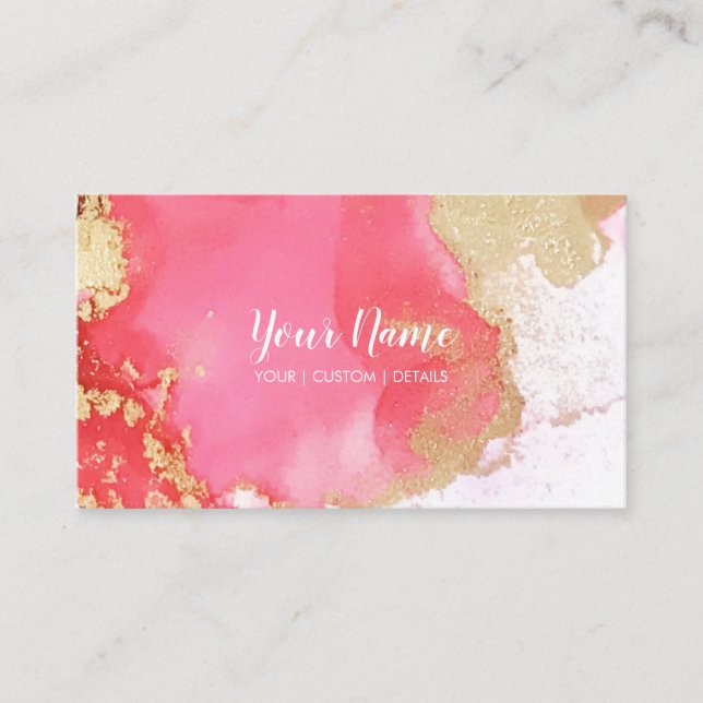 Chic Pink and Gold Watercolor Blot Business Card (Front)