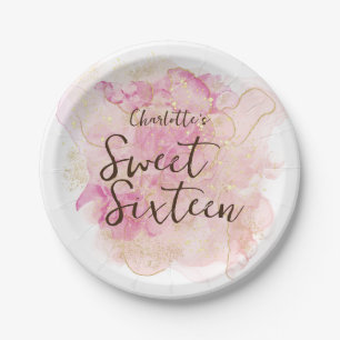 Chic Pink and Gold Watercolor Sweet 16 Party  Paper Plate