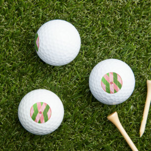 Chic Pink and Green Argyle Monogrammed  Golf Balls