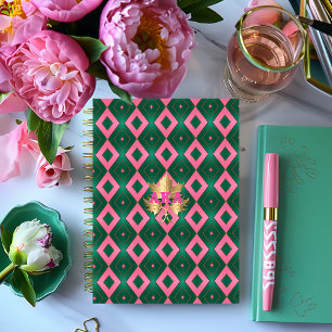 Chic Pink and Green Diamond Motif  Planner
