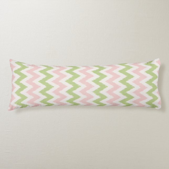 Chic pink and green geometric chevron pattern body pillow (Front)