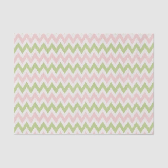 Chic pink and green geometric chevron pattern tissue paper (Front)