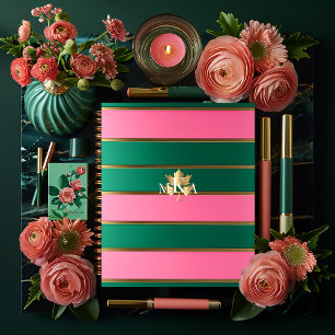 Chic Pink and Green Striped Planner
