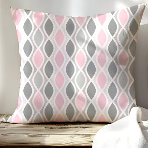 Chic Pink and Grey Trellis Pattern Throw Pillow