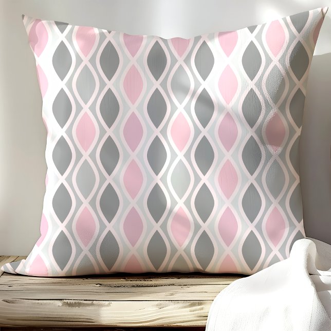 Chic Pink and Grey Trellis Pattern Throw Pillow (Creator Uploaded)