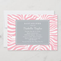 Chic Pink and Grey Zebra Stripes Girl Baby Shower