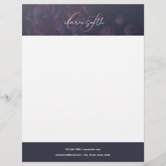 chic pink and purple flower with script monogram letterhead