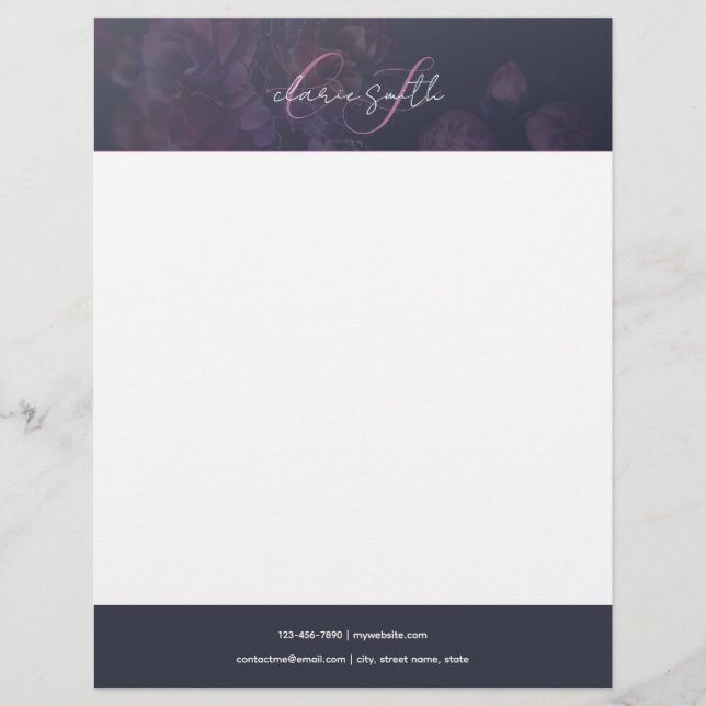 chic pink and purple flower with script monogram letterhead (Front)