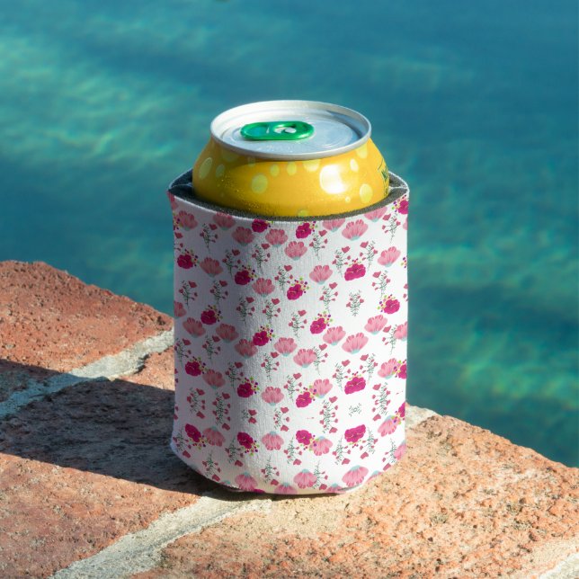 Chic pink and red Floral print seamless pattern Can Cooler (In Situ Pool)