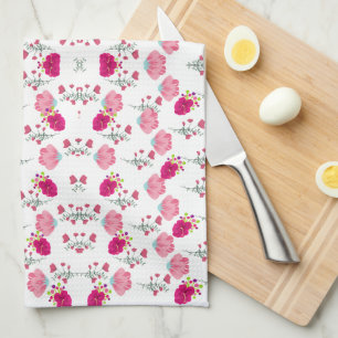 Chic pink and red Floral print seamless pattern Kitchen Towel