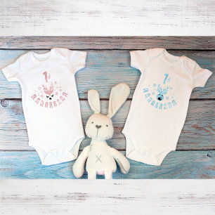Chic Pink and White Reindeer First Christmas Baby Bodysuit