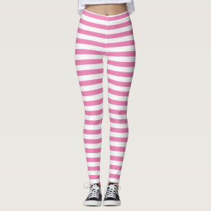 Chic Pink and White Striped  Leggings