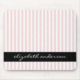 Chic Pink and White Stripes Mouse Pad