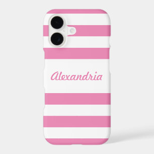 Chic Pink and White Stripes Personalized