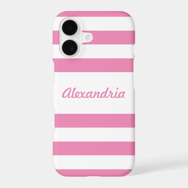 Chic Pink and White Stripes Personalized (Back)