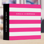 Chic Pink and White Stripes with Black Side Binder<br><div class="desc">This chic binder features pink and white stripes pattern on the front and back with a black colour side. Personalize it by replacing the placeholder text in the template to add your information. For more options such as to change the font, text size/colour and the spacing between letters click the...</div>
