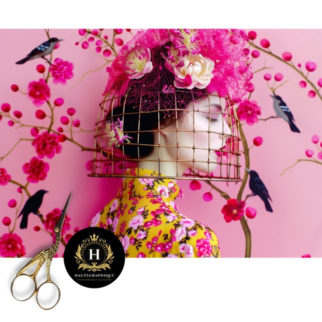 Chic Pink and Yellow Floral Birdcage Hat Decoupage Tissue Paper (Creator Uploaded)