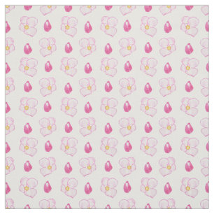 Chic Pink Apple Blossom Buds and Flowers on White Fabric