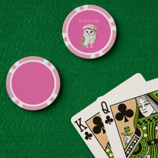Chic Pink Beret Brown White Owl Be Seeing You Poker Chips (Poker Table (Double))