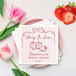 Chic Pink Berry In Love Bridal Shower Personalized Napkin