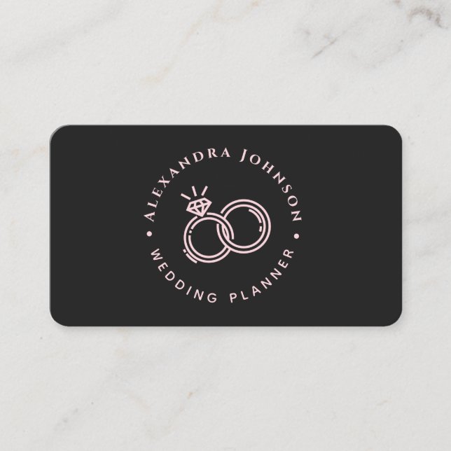 Chic Pink & Black Engagement Ring Logo Wedding     Business Card (Front)