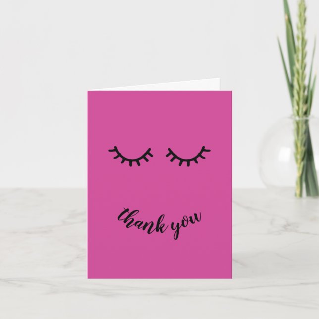 Chic Pink Black Eyelashes Thank You Card (Front)