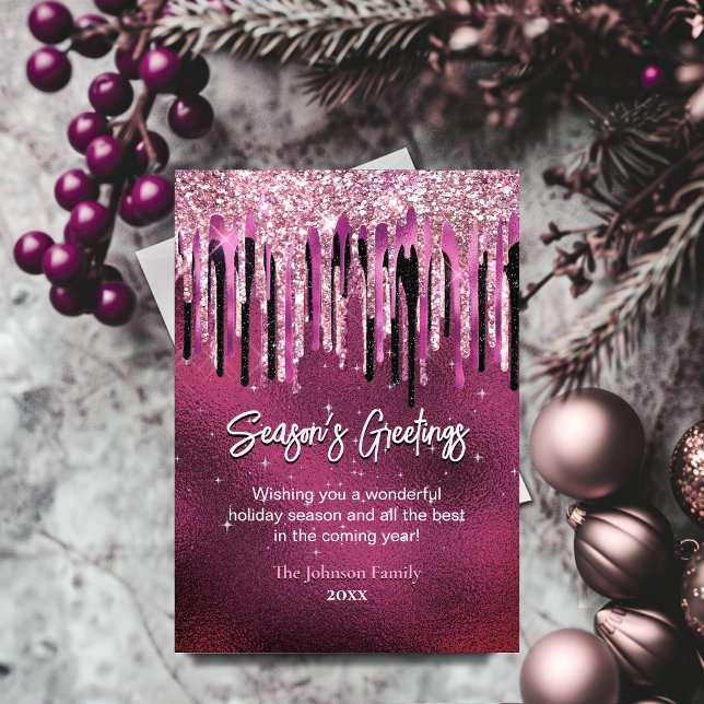 Chic pink black glitter drips Christmas New Year (Creator Uploaded)