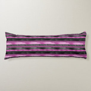 Chic Pink Black Glitter Stripe Glam Personalized Body Pillow
