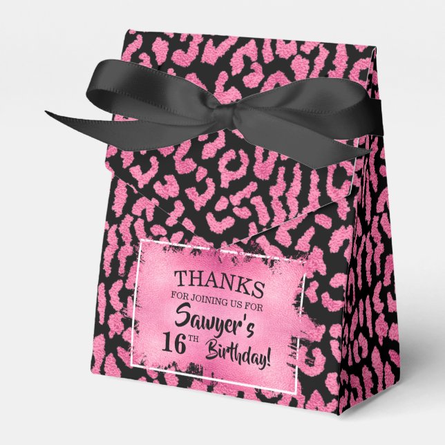 Chic Pink Black Leopard Print Favor Box (Front Side)