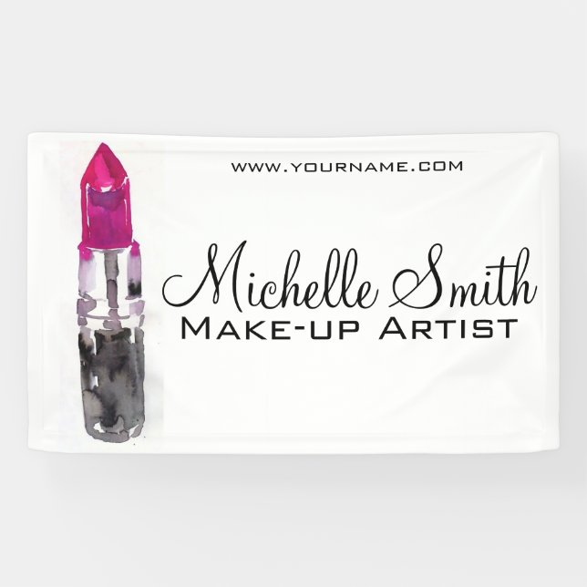 Chic pink black silver watercolor lipstick Makeup  Banner (Horizontal)