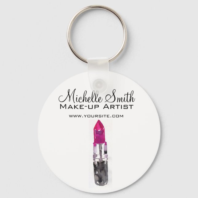 Chic pink black silver watercolor lipstick Makeup  Keychain (Front)
