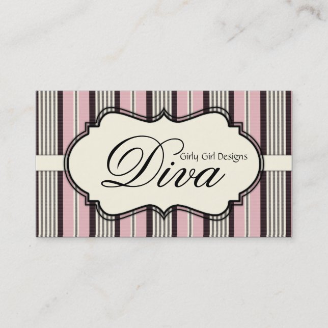 Chic Pink & Black Stripes Design  Business Card (Front)