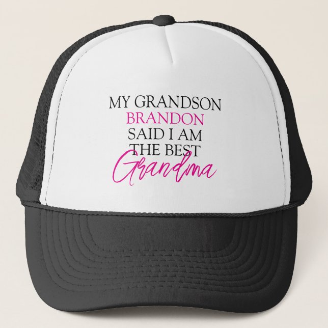 Chic Pink & Black Text Grandchildren Funny Grandma Trucker Hat (Front)