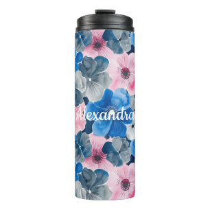 Chic Pink Blue Floral Thermal Tumbler