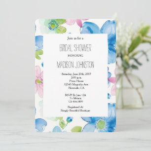 Chic Pink Blue Green Floral Bridal Shower Invitation