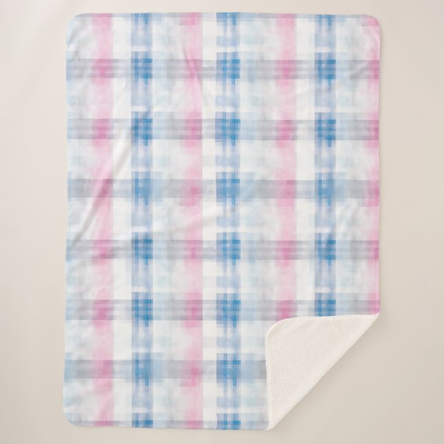 Chic Pink Blue Stripes Sherpa Blanket (Front)