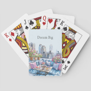 Chic Pink Blue Summer City View Playing Cards