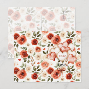 Chic Pink Blue Summer Floral Red Hair Girl Postcard