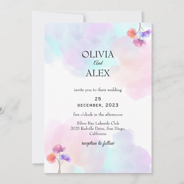 Chic Pink & Blue Wedding Invitations (Front)