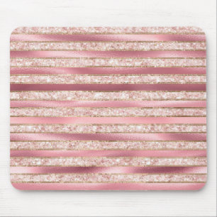 Chic Pink Blush Faux Glitter Stripes Mouse Pad