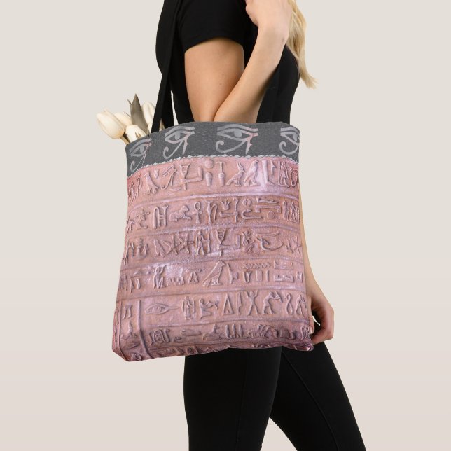 Chic Pink Blush Hieroglyphs Eye of Ra Tote Bag (Close Up)